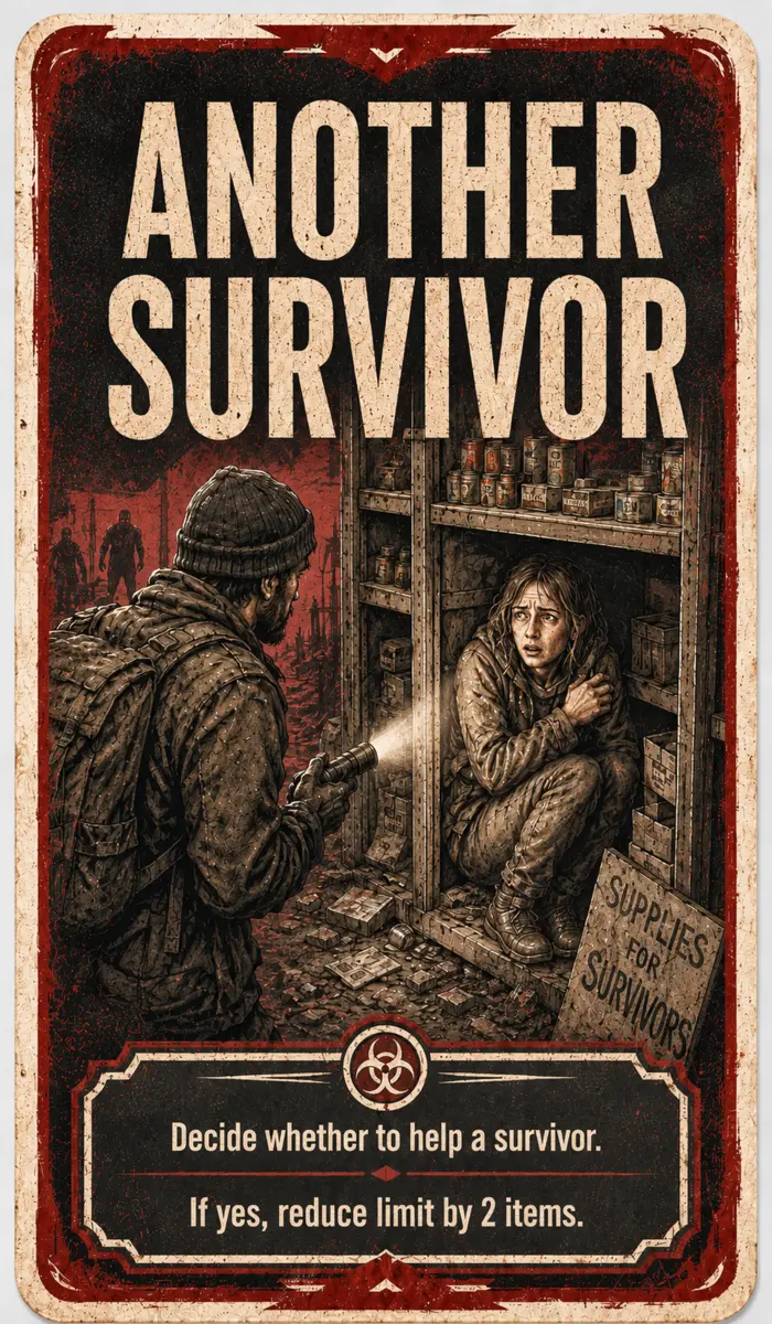 Another Survivor card asking the team whether to help at the cost of two carried items