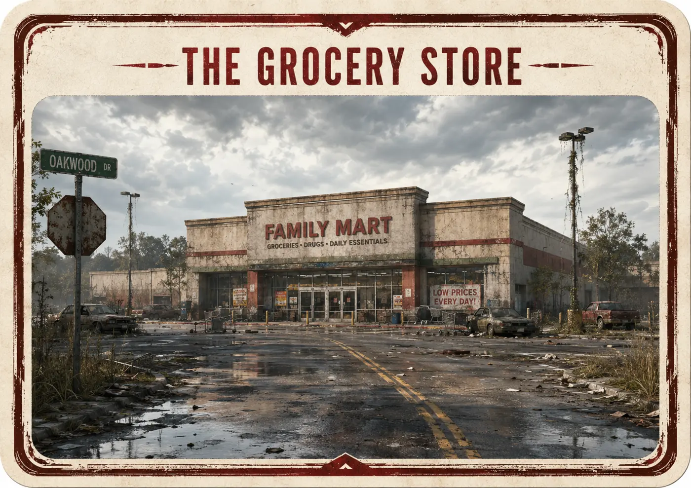 The abandoned grocery store scene used as the supply search location